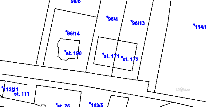 Parcela st. 171 v KÚ Vápenný Podol, Katastrální mapa