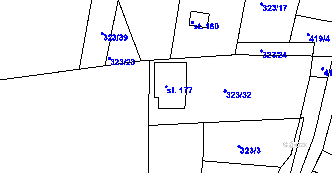 Parcela st. 177 v KÚ Vápenný Podol, Katastrální mapa