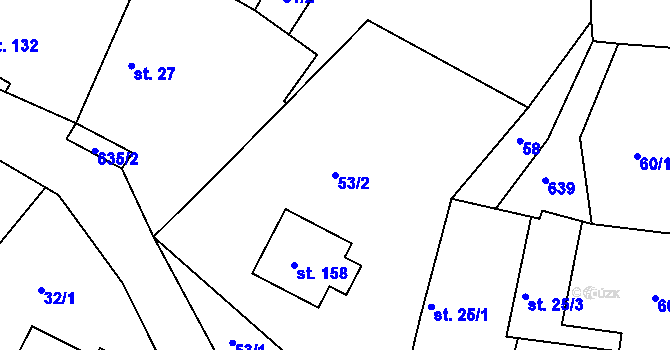 Parcela st. 53/2 v KÚ Vápenný Podol, Katastrální mapa
