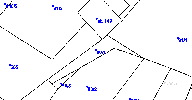 Parcela st. 90/1 v KÚ Vápenný Podol, Katastrální mapa