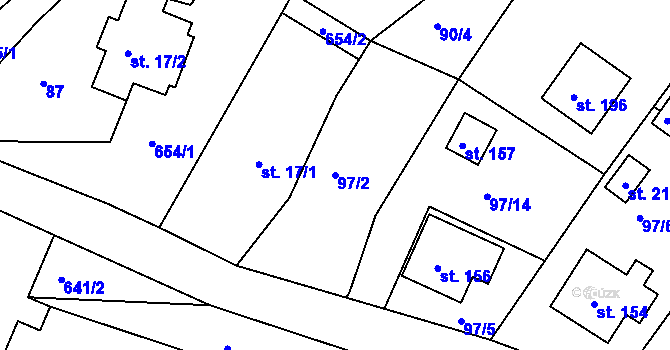 Parcela st. 97/2 v KÚ Vápenný Podol, Katastrální mapa