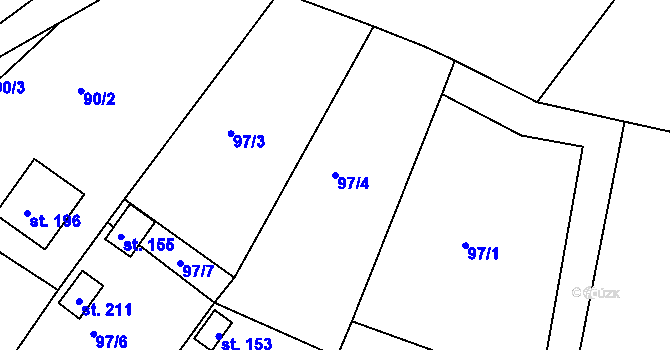 Parcela st. 97/4 v KÚ Vápenný Podol, Katastrální mapa