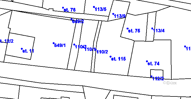 Parcela st. 110/2 v KÚ Vápenný Podol, Katastrální mapa