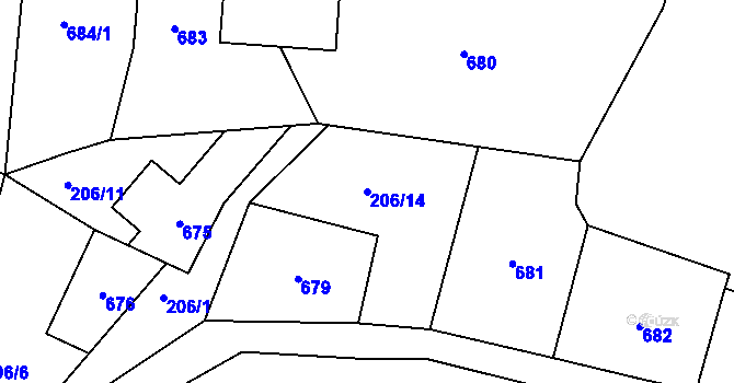 Parcela st. 206/14 v KÚ Vápenný Podol, Katastrální mapa