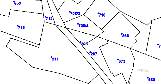 Parcela st. 208 v KÚ Vápenný Podol, Katastrální mapa