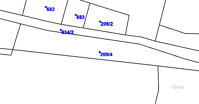 Parcela st. 209/4 v KÚ Vápenný Podol, Katastrální mapa
