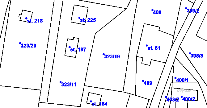 Parcela st. 323/19 v KÚ Vápenný Podol, Katastrální mapa