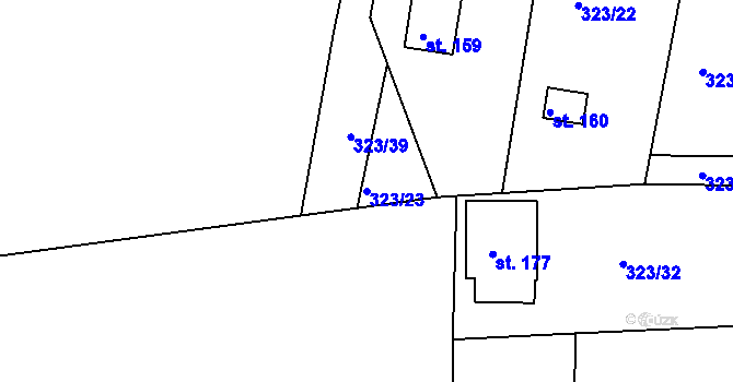 Parcela st. 323/23 v KÚ Vápenný Podol, Katastrální mapa