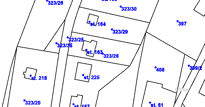 Parcela st. 323/28 v KÚ Vápenný Podol, Katastrální mapa