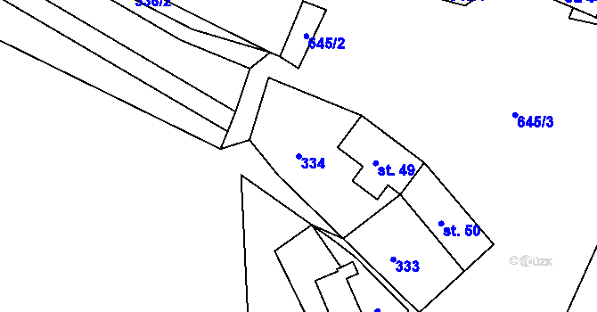 Parcela st. 334 v KÚ Vápenný Podol, Katastrální mapa