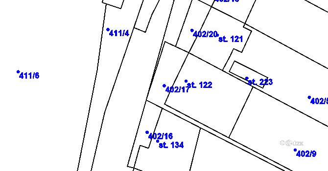Parcela st. 402/17 v KÚ Vápenný Podol, Katastrální mapa