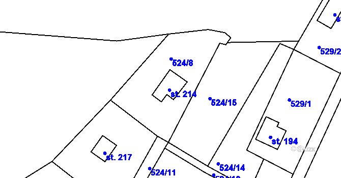 Parcela st. 524/9 v KÚ Vápenný Podol, Katastrální mapa