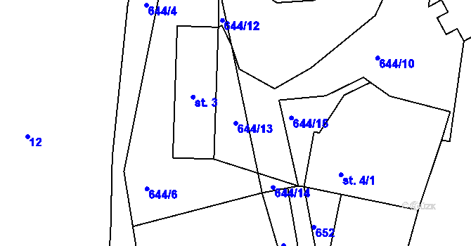 Parcela st. 644/13 v KÚ Vápenný Podol, Katastrální mapa