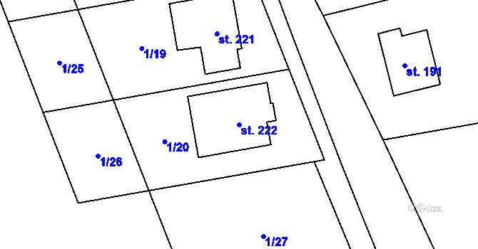 Parcela st. 222 v KÚ Vápenný Podol, Katastrální mapa