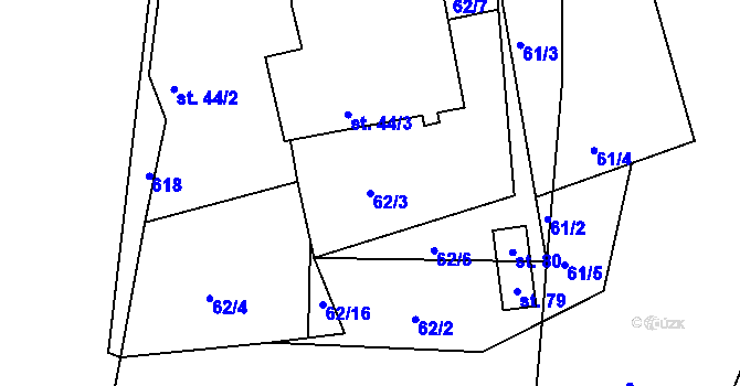 Parcela st. 62/3 v KÚ Vápno u Přelouče, Katastrální mapa