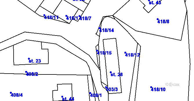 Parcela st. 418/15 v KÚ Vápovice, Katastrální mapa