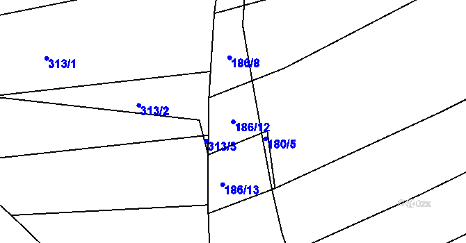 Parcela st. 186/12 v KÚ Vápovice, Katastrální mapa