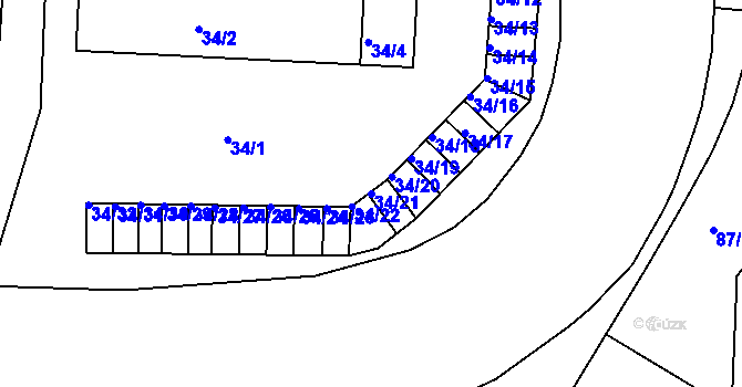 Parcela st. 34/21 v KÚ Varnsdorf, Katastrální mapa