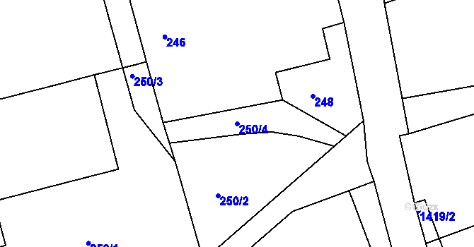 Parcela st. 250/4 v KÚ Varnsdorf, Katastrální mapa