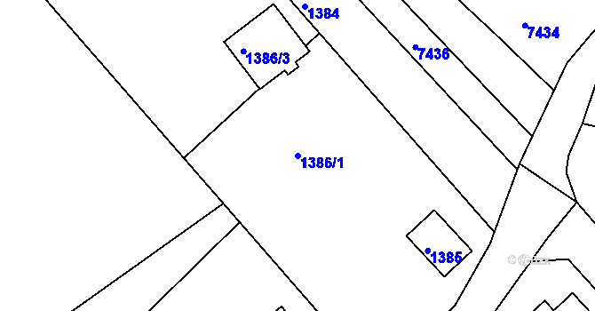 Parcela st. 1386/1 v KÚ Varnsdorf, Katastrální mapa