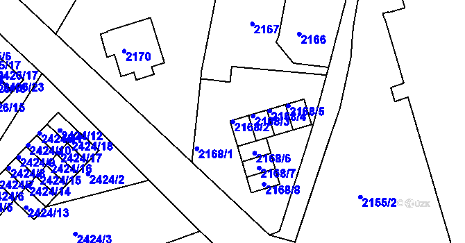 Parcela st. 2168/2 v KÚ Varnsdorf, Katastrální mapa