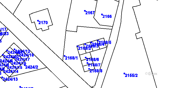 Parcela st. 2168/3 v KÚ Varnsdorf, Katastrální mapa