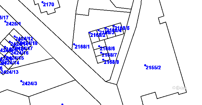 Parcela st. 2168/7 v KÚ Varnsdorf, Katastrální mapa