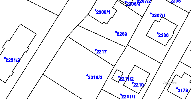 Parcela st. 2217 v KÚ Varnsdorf, Katastrální mapa