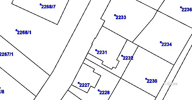 Parcela st. 2231 v KÚ Varnsdorf, Katastrální mapa