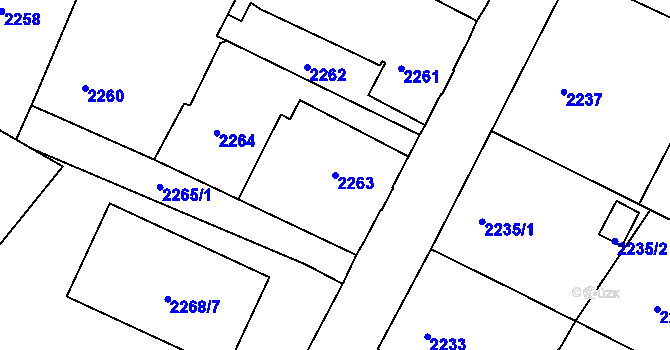 Parcela st. 2263 v KÚ Varnsdorf, Katastrální mapa
