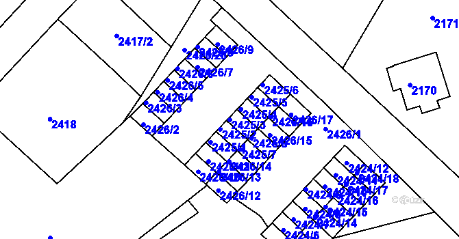 Parcela st. 2425/3 v KÚ Varnsdorf, Katastrální mapa