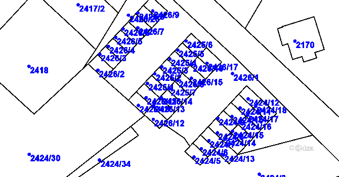 Parcela st. 2425/7 v KÚ Varnsdorf, Katastrální mapa