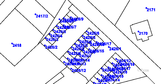 Parcela st. 2425/10 v KÚ Varnsdorf, Katastrální mapa