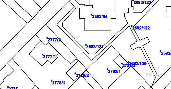 Parcela st. 2692/121 v KÚ Varnsdorf, Katastrální mapa