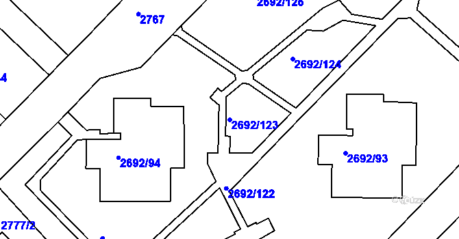Parcela st. 2692/123 v KÚ Varnsdorf, Katastrální mapa