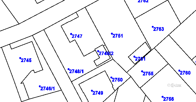 Parcela st. 2748/2 v KÚ Varnsdorf, Katastrální mapa