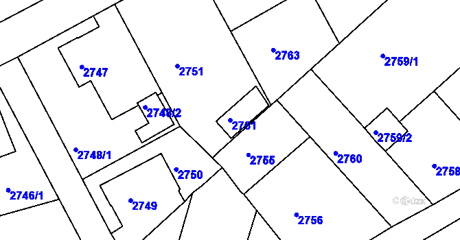 Parcela st. 2761 v KÚ Varnsdorf, Katastrální mapa