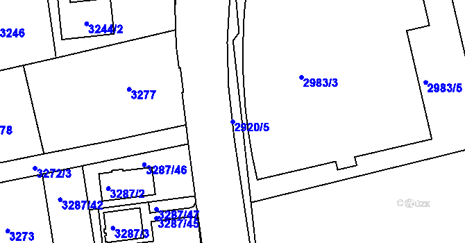 Parcela st. 2920/5 v KÚ Varnsdorf, Katastrální mapa