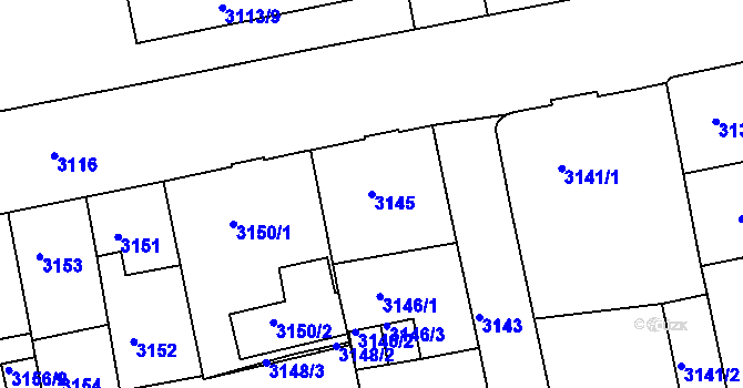 Parcela st. 3145 v KÚ Varnsdorf, Katastrální mapa