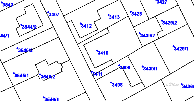 Parcela st. 3410 v KÚ Varnsdorf, Katastrální mapa