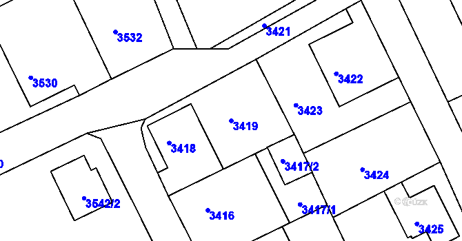 Parcela st. 3419 v KÚ Varnsdorf, Katastrální mapa