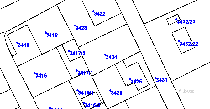 Parcela st. 3424 v KÚ Varnsdorf, Katastrální mapa