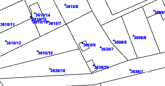 Parcela st. 3610/9 v KÚ Varnsdorf, Katastrální mapa