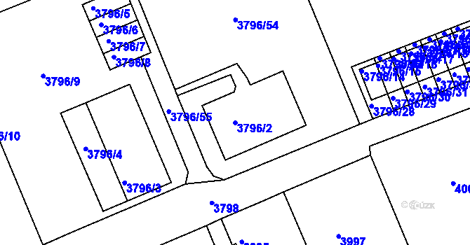 Parcela st. 3796/2 v KÚ Varnsdorf, Katastrální mapa