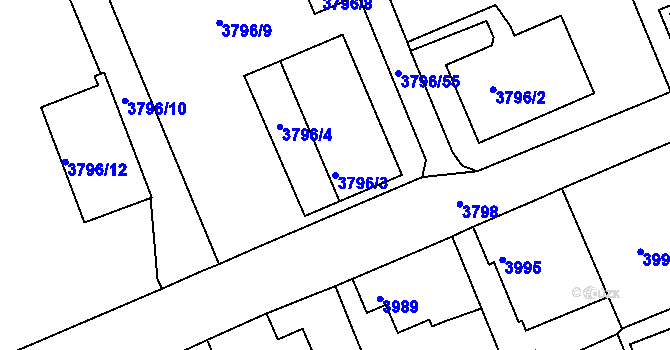 Parcela st. 3796/3 v KÚ Varnsdorf, Katastrální mapa
