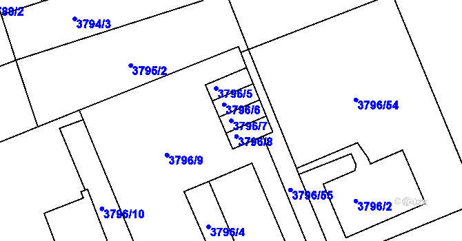 Parcela st. 3796/7 v KÚ Varnsdorf, Katastrální mapa
