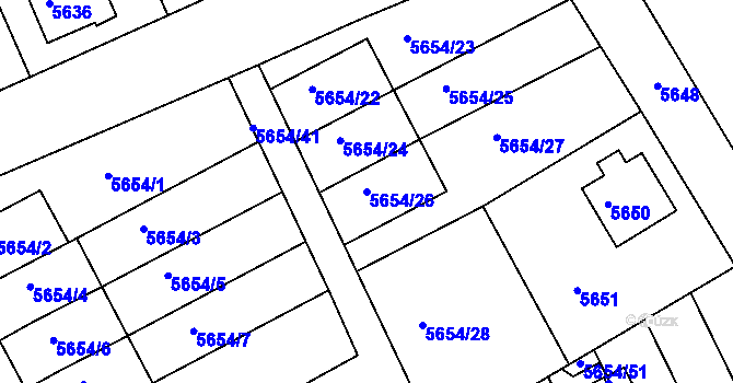Parcela st. 5654/26 v KÚ Varnsdorf, Katastrální mapa