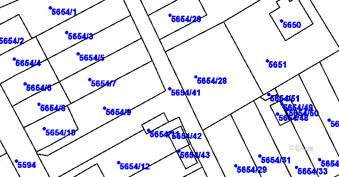 Parcela st. 5654/41 v KÚ Varnsdorf, Katastrální mapa
