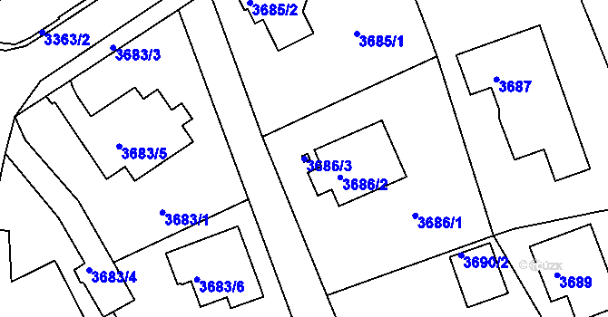 Parcela st. 3686/3 v KÚ Varnsdorf, Katastrální mapa