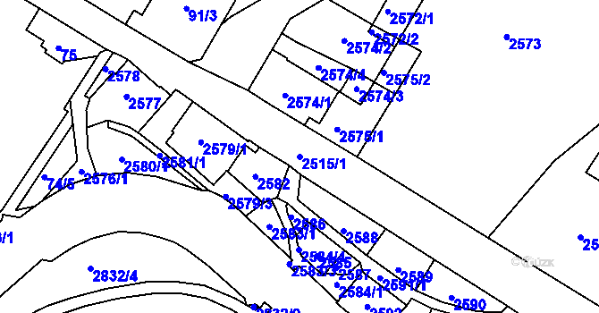 Parcela st. 2515/1 v KÚ Varnsdorf, Katastrální mapa